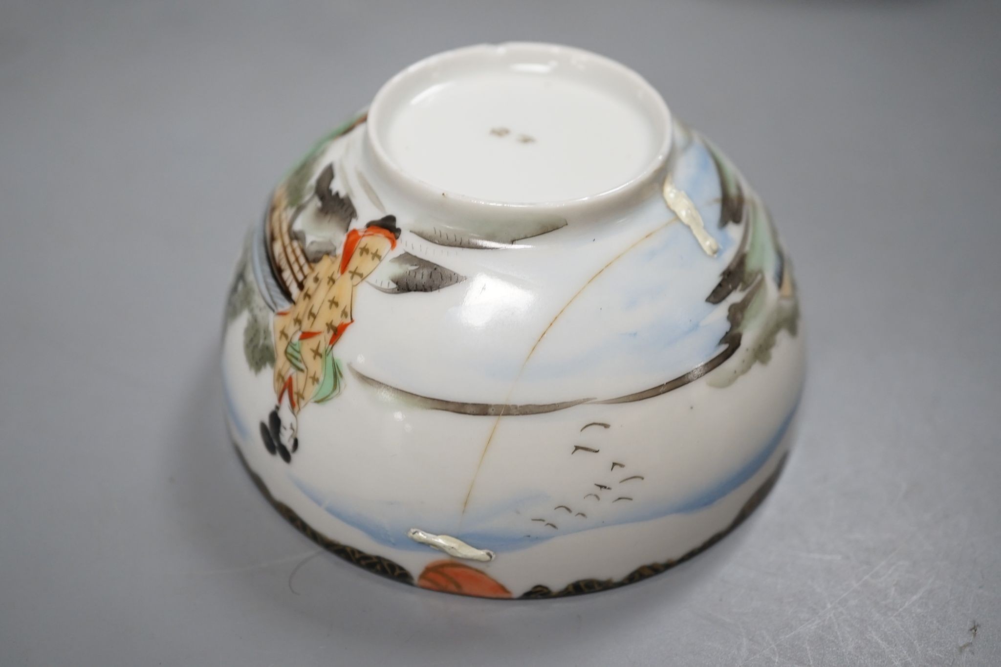 A group of Japanese porcelain tea wares and a rice bowl and cover